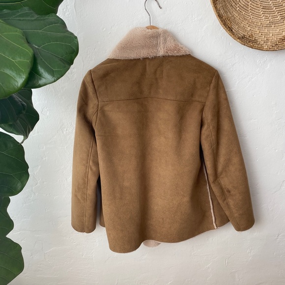 Zara tan faux suede and fur coat M - Picture 4 of 6